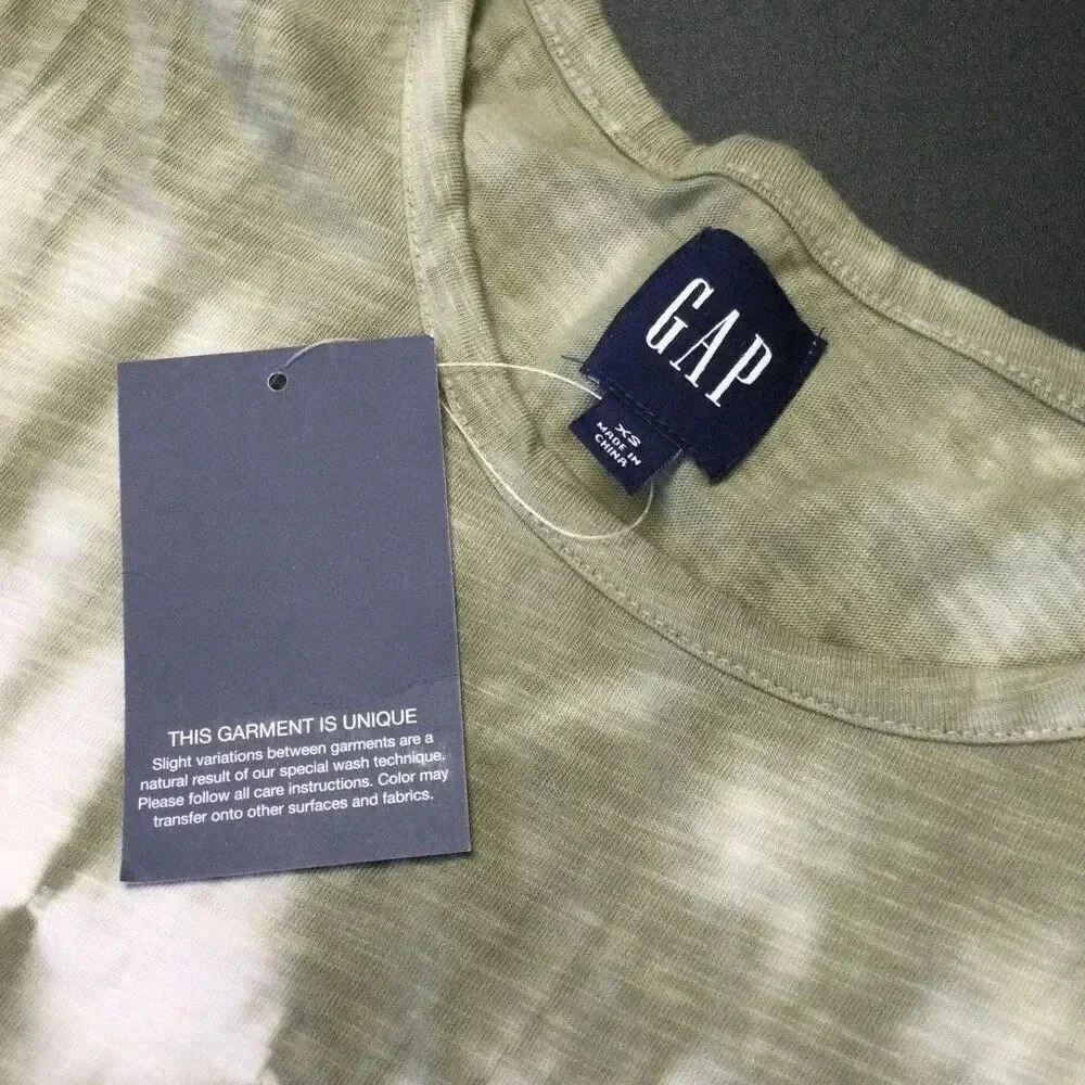 NWT Gap Womens Olive Green Striped Tie-Dye Short Sleeve T-Shirt Dress Size XS - Picture 5 of 8
